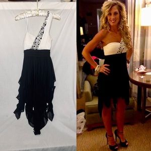 Beautiful One Shoulder Black & White Beaded Dress
